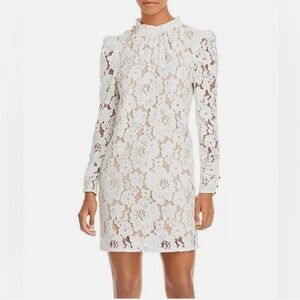 Wayf Emma Ivory Floral Lace Princess Sleeve Romantic Wedding Feminine Mini Dress